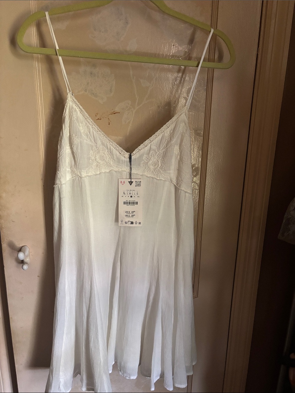 Zara White Lace-Trim Slip Dress with Adjustable Straps